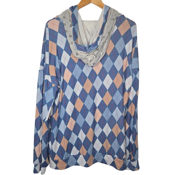 Blumin Womens Argyle Metallic Polka Dot Contrast Double Hood Full Zip Jacket 1XL - Picture 2 of 7